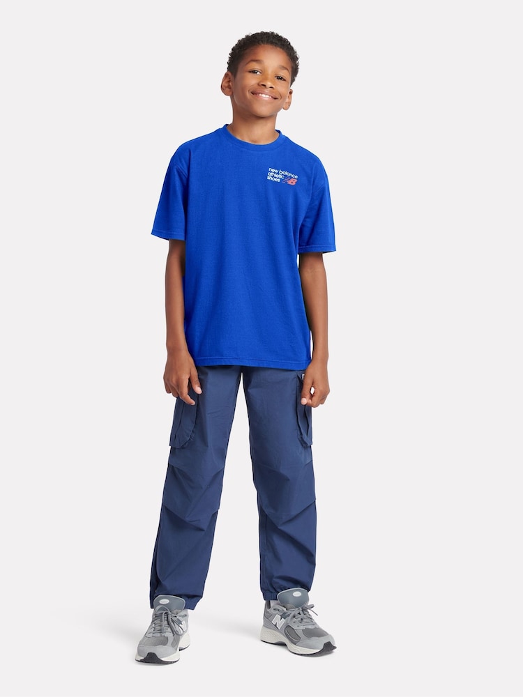 New Balance Blue Kids Athletic Shoes Back Graphic 100% Cotton T-Shirt - Image 5 of 7