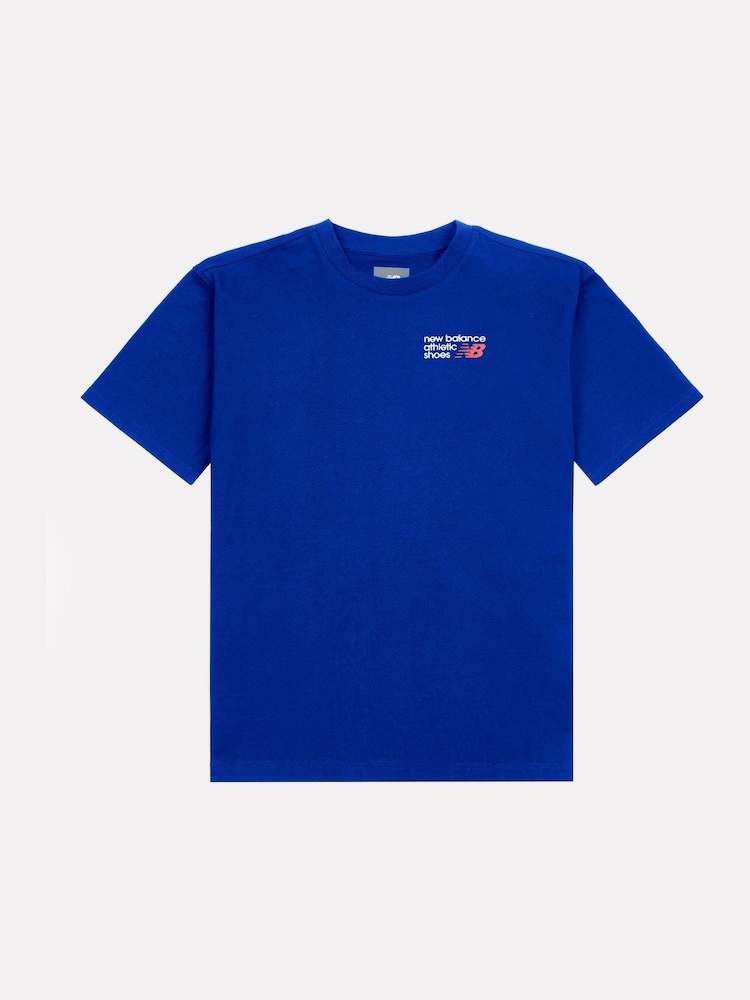 New Balance Blue Kids Athletic Shoes Back Graphic 100% Cotton T-Shirt - Image 6 of 7