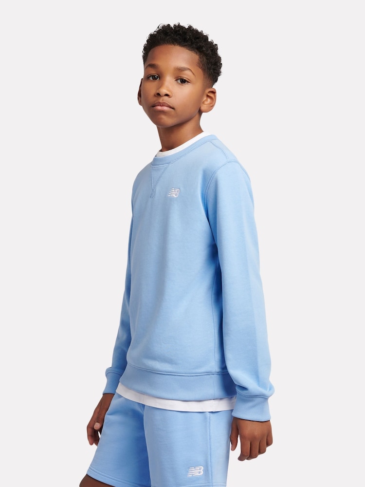 Blauw - New Balance Kids French Terry Small Logo Crew 100% Cotton Sweater - Image 2 of 5
