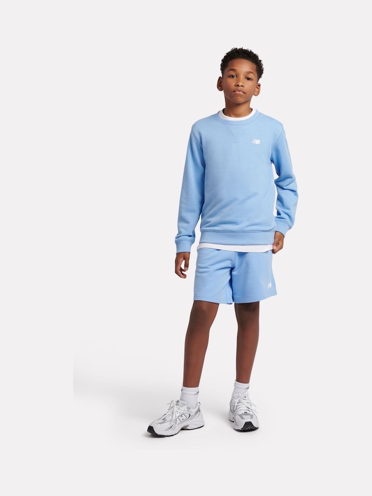 Blauw - New Balance Kids French Terry Small Logo Crew 100% Cotton Sweater - Image 4 of 5