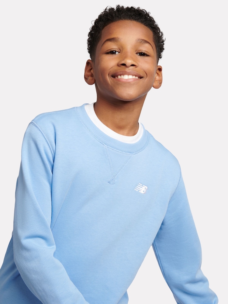 Blauw - New Balance Kids French Terry Small Logo Crew 100% Cotton Sweater - Image 5 of 5