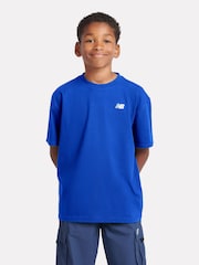 Svetlo modra - New Balance Kids majica iz džersija z majhnim logotipom 100% bombaž - Slika 1 iz 7