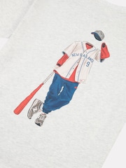 New Balance Grey Kids Baseball Player Back Graphic 100% Cotton T-Shirt - Image 10 of 10