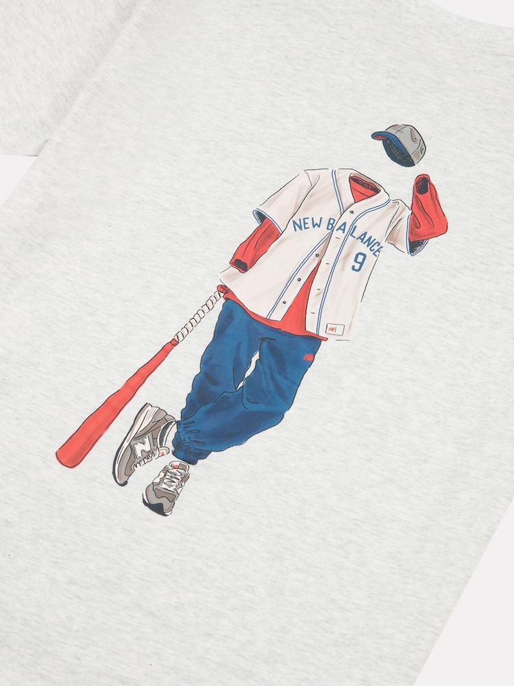 New Balance Grey Kids Baseball Player Back Graphic 100% Cotton T-Shirt - Image 10 of 10