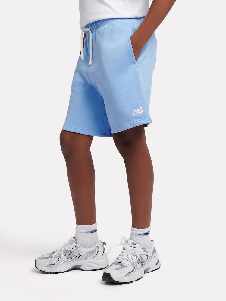 New Balance Blue Kids French Terry Small Logo 100% Cotton Shorts - Image 2 of 5