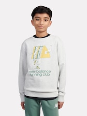 New Balance Grey Kids Running Club Cartoon Graphic Crew 100% Cotton Sweatshirt - Image 1 of 9