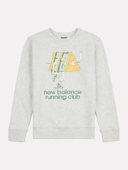 New Balance Grey Kids Running Club Cartoon Graphic Crew 100% Cotton Sweatshirt - Image 7 of 9