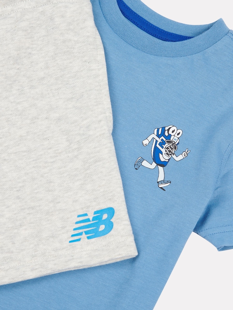 New Balance Light Blue Kids Jersey Ringer T-Shirt & Shorts Set - Image 3 of 6