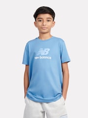 New Balance Blue Kids Jersey Stacked 100% Cotton Logo T-Shirt - Image 1 of 5