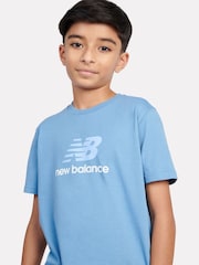 New Balance Blue Kids Jersey Stacked 100% Cotton Logo T-Shirt - Image 4 of 5