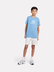 New Balance Blue Kids Jersey Stacked 100% Cotton Logo T-Shirt - Image 5 of 5