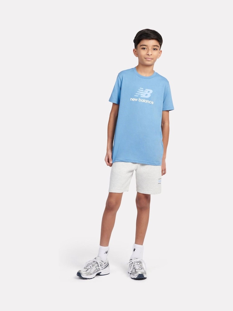 New Balance Blue Kids Jersey Stacked 100% Cotton Logo T-Shirt - Image 5 of 5