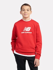 New Balance Red Kids French Terry Stacked Logo Crew 100% Cotton Sweatshirt - Image 1 of 8