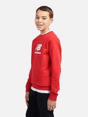 New Balance Red Kids French Terry Stacked Logo Crew 100% Cotton Sweatshirt - Image 2 of 8