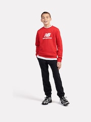 New Balance Red Kids French Terry Stacked Logo Crew 100% Cotton Sweatshirt - Image 5 of 8