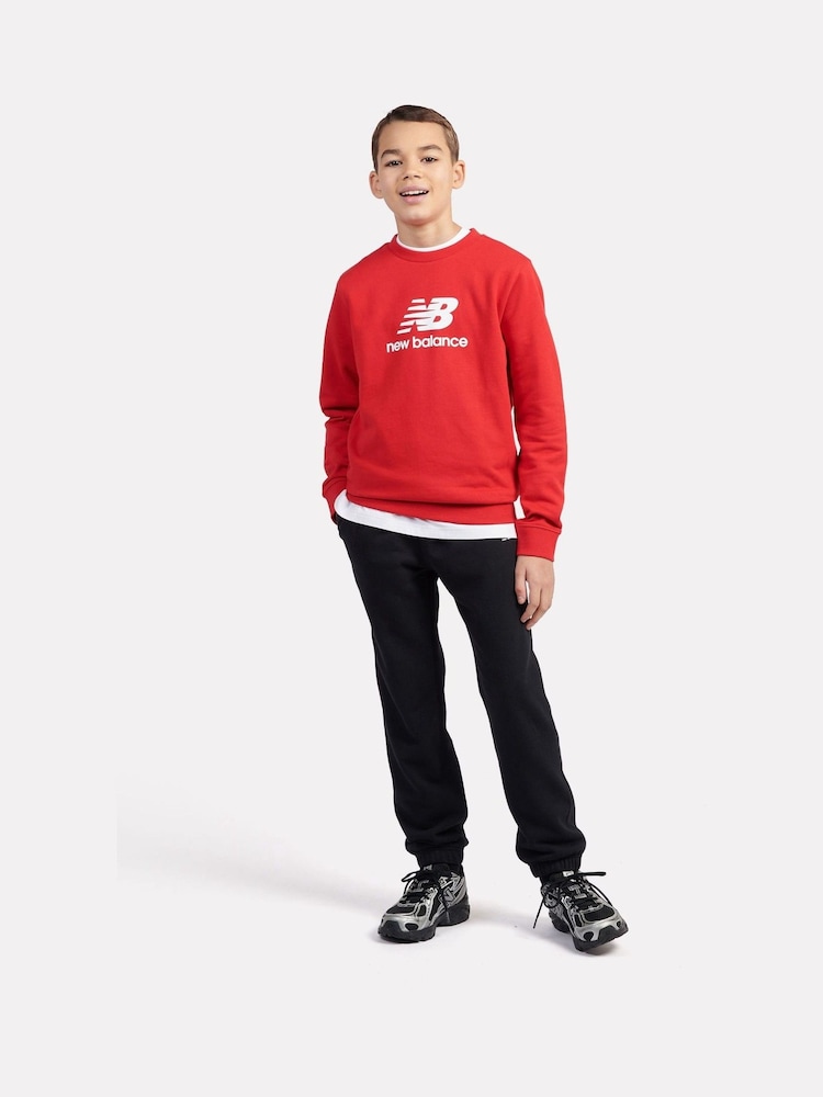 New Balance Red Kids French Terry Stacked Logo Crew 100% Cotton Sweatshirt - Image 5 of 8
