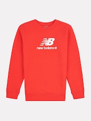 New Balance Red Kids French Terry Stacked Logo Crew 100% Cotton Sweatshirt - Image 6 of 8