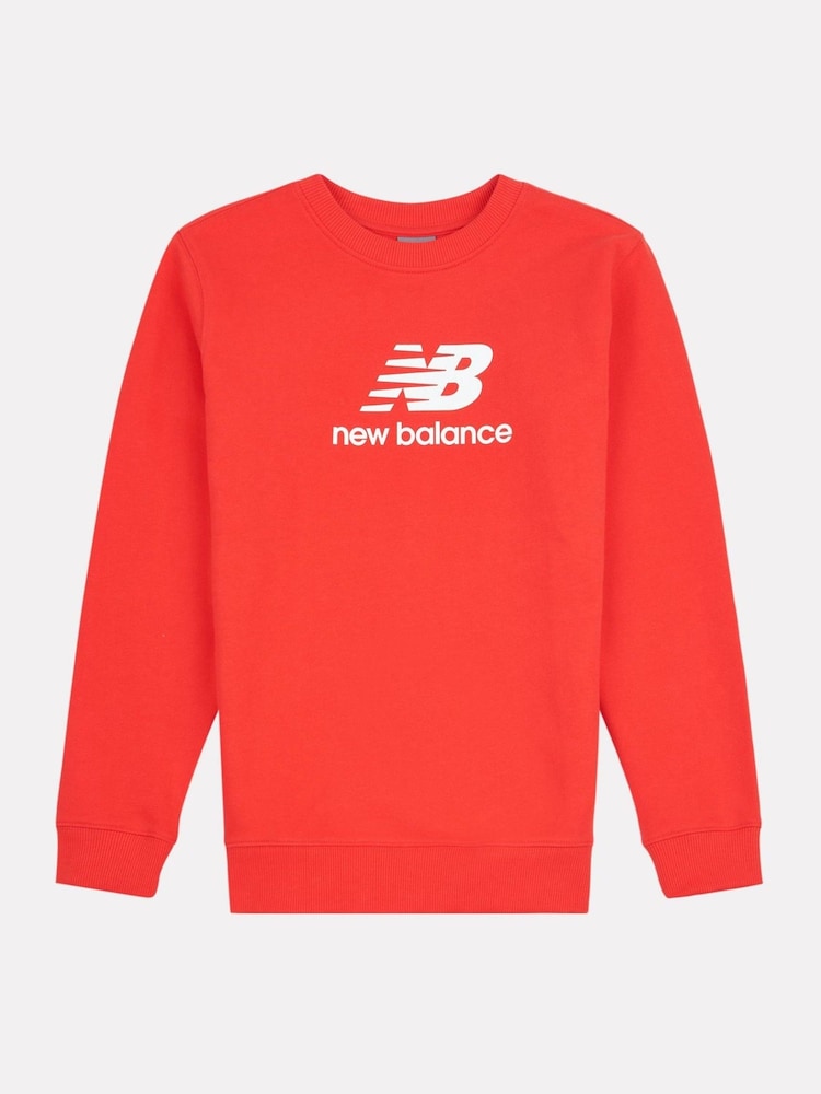 New Balance Red Kids French Terry Stacked Logo Crew 100% Cotton Sweatshirt - Image 6 of 8