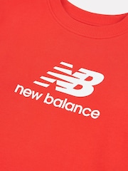 New Balance Red Kids French Terry Stacked Logo Crew 100% Cotton Sweatshirt - Image 8 of 8