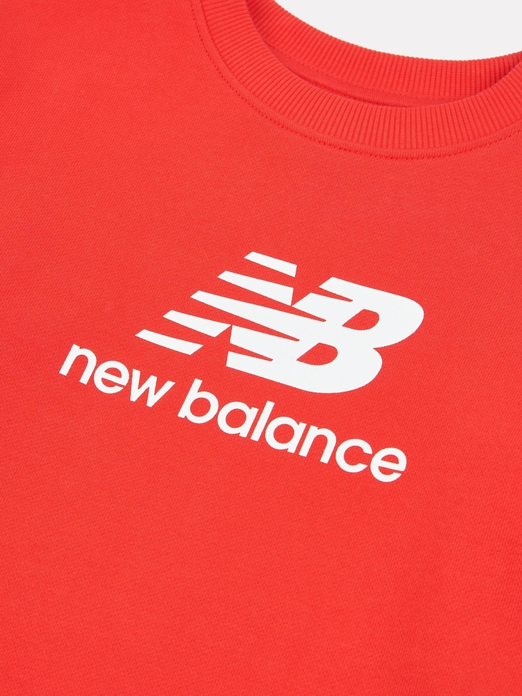 New Balance Red Kids French Terry Stacked Logo Crew 100% Cotton Sweatshirt - Image 8 of 8
