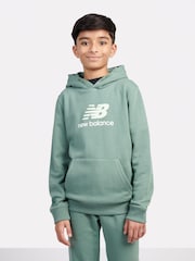 New Balance Green Kids French Terry Stacked Logo 100% Cotton Hoodie - Image 1 of 8