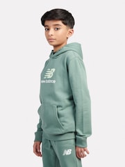 New Balance Green Kids French Terry Stacked Logo 100% Cotton Hoodie - Image 2 of 8