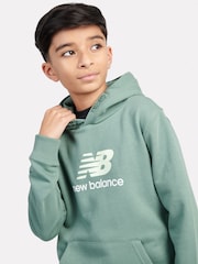 New Balance Green Kids French Terry Stacked Logo 100% Cotton Hoodie - Image 4 of 8