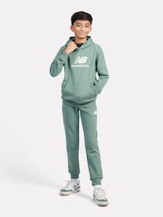 New Balance Green Kids French Terry Stacked Logo 100% Cotton Hoodie - Image 5 of 8