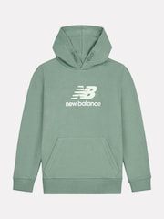 New Balance Green Kids French Terry Stacked Logo 100% Cotton Hoodie - Image 6 of 8