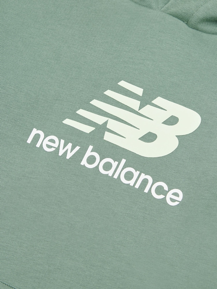 New Balance Green Kids French Terry Stacked Logo 100% Cotton Hoodie - Image 8 of 8