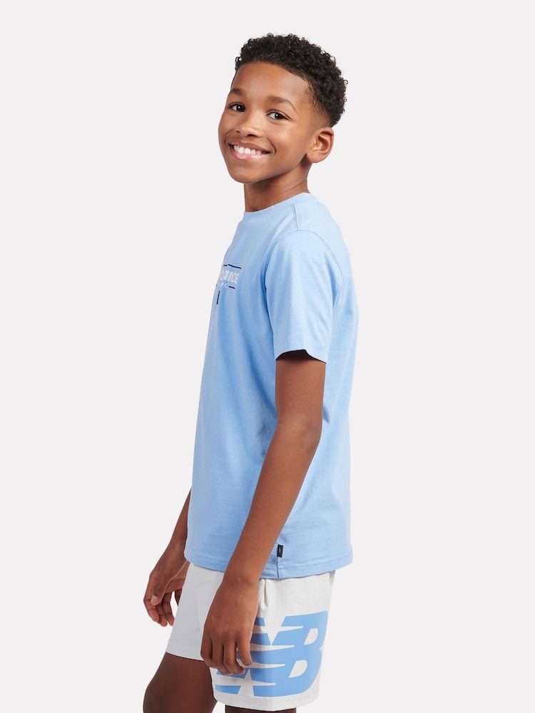 New Balance Blue Kids Linear Athletics Graphic 100% Cotton T-Shirt - Image 2 of 9
