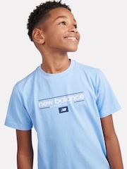 New Balance Blue Kids Linear Athletics Graphic 100% Cotton T-Shirt - Image 4 of 9