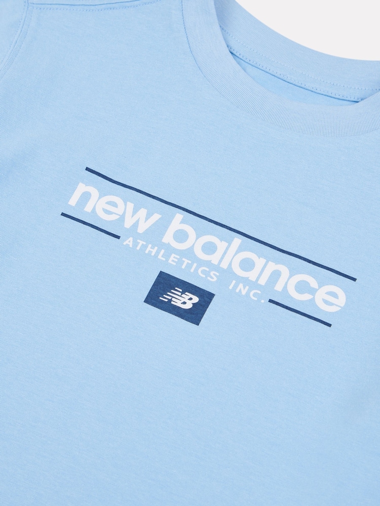 New Balance Blue Kids Linear Athletics Graphic 100% Cotton T-Shirt - Image 9 of 9