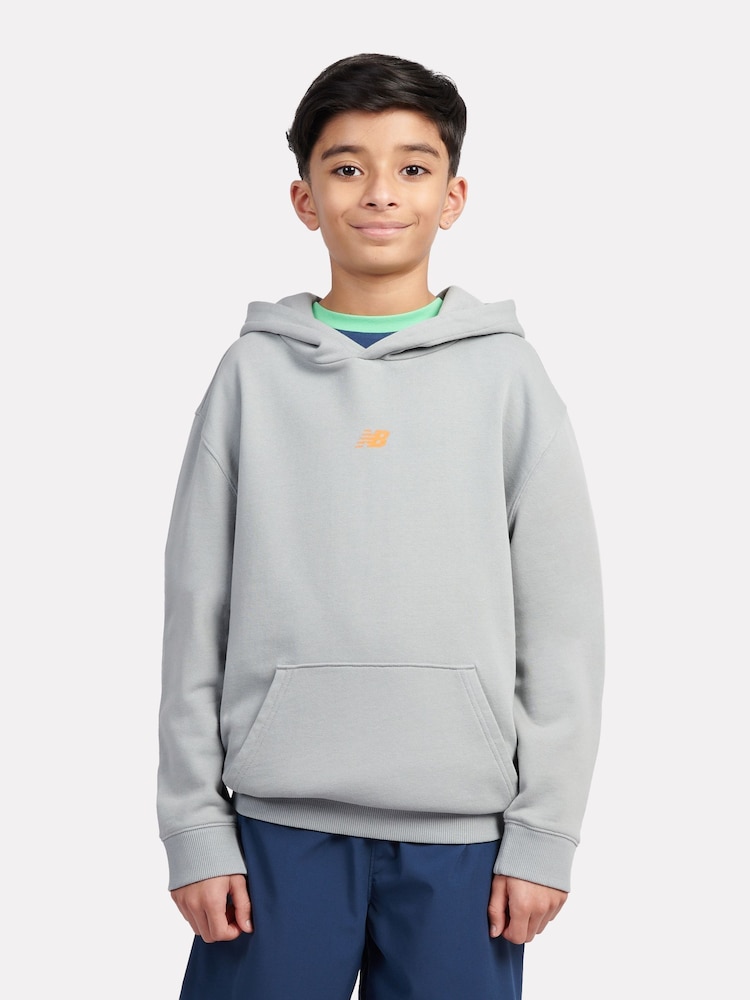 New Balance Grey Kids Fitness Centre Illustrated Back Graphic 100% Cotton Hoodie - Image 1 of 6