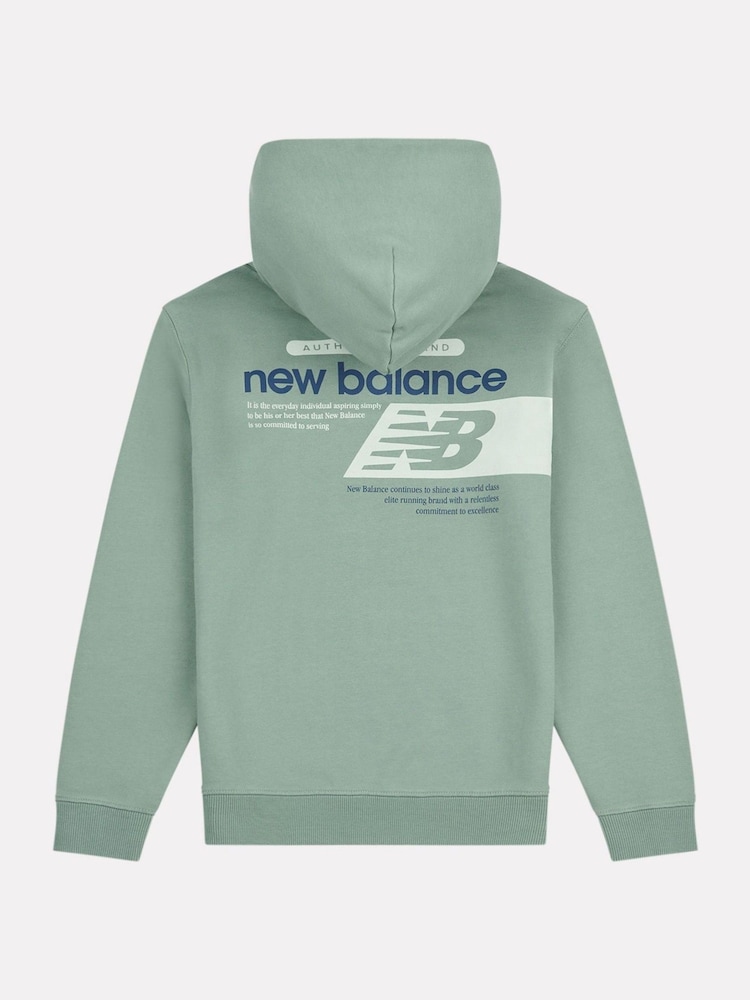 New Balance Green Kids Authentic Brand Players Back Graphic 100% Cotton Hoodie - Image 8 of 10