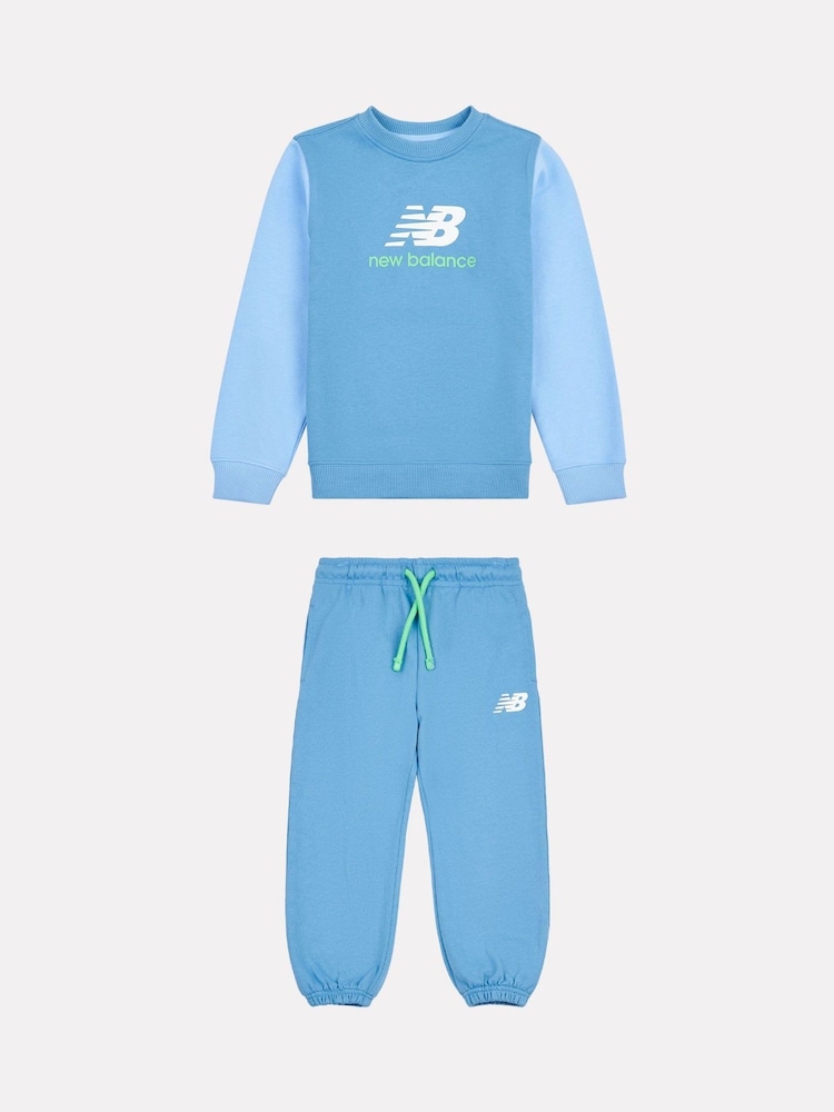 New Balance Blue Kids 100% Cotton Crew Top & Joggers Set - Image 1 of 5