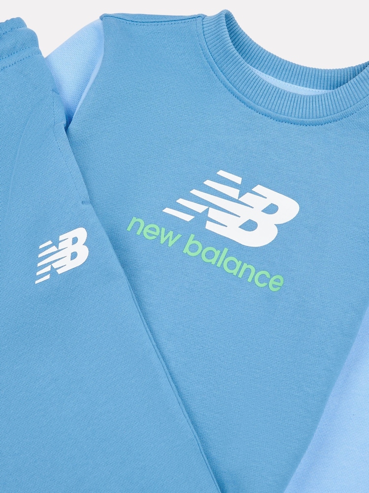 New Balance Blue Kids 100% Cotton Crew Top & Joggers Set - Image 3 of 5