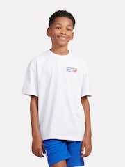New Balance White Kids Athletic Shoes Back Graphic 100% Cotton T-Shirt - Image 1 of 6