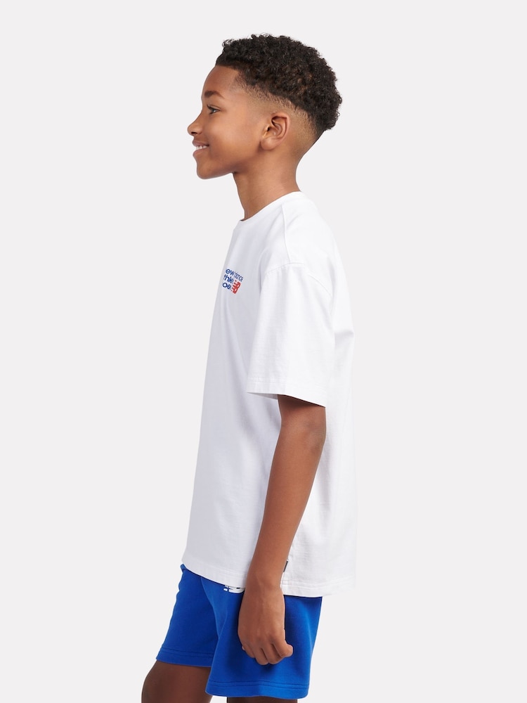 New Balance White Kids Athletic Shoes Back Graphic 100% Cotton T-Shirt - Image 2 of 6