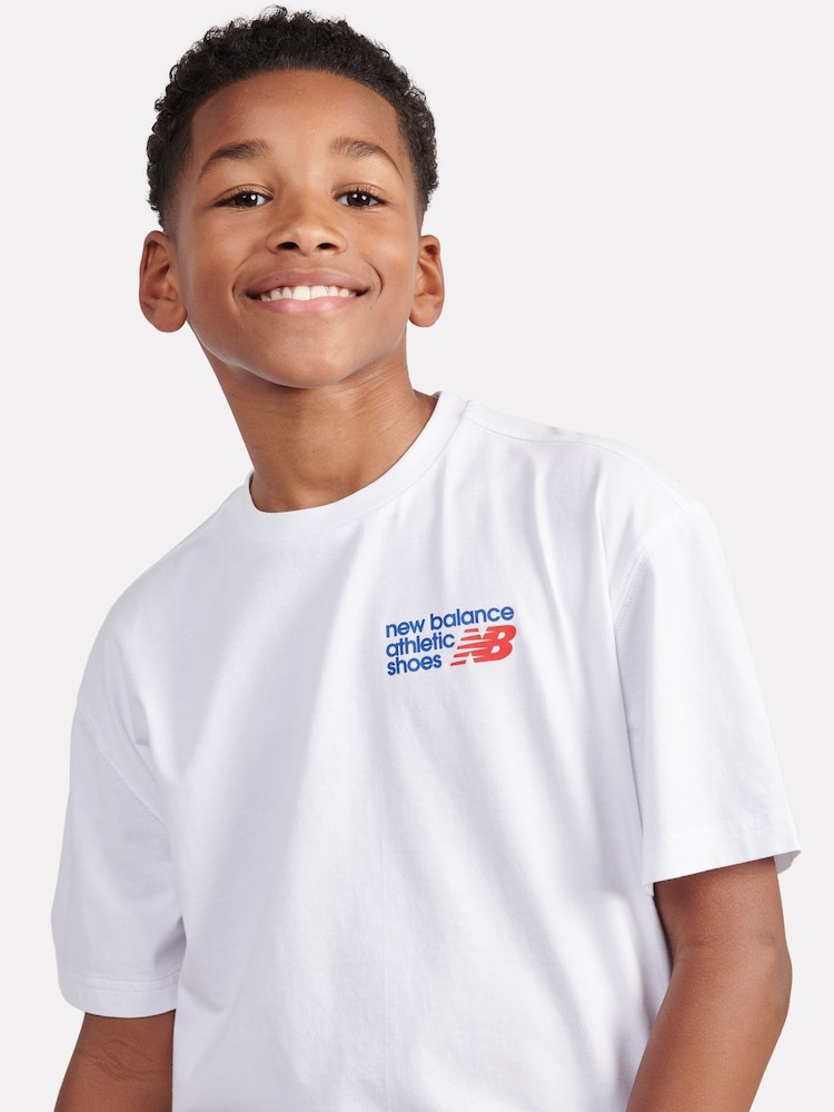 New Balance White Kids Athletic Shoes Back Graphic 100% Cotton T-Shirt - Image 4 of 6