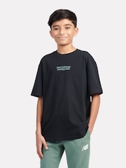 New Balance Black Kids Running Club Sandwich Back Graphic 100% Cotton T-Shirt - Image 1 of 6