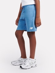 New Balance Blue Kids French Terry Stacked Logo 100% Cotton Shorts - Image 1 of 4