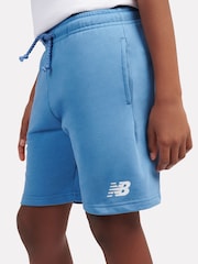 New Balance Blue Kids French Terry Stacked Logo 100% Cotton Shorts - Image 4 of 4