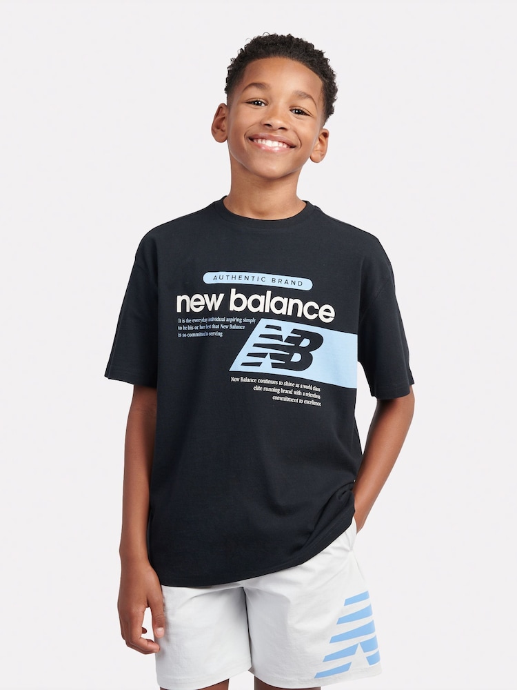 New Balance Black Kids Authentic Brand Players Graphic 100% Cotton T-Shirt - Image 1 of 8 New Balance Black Kids Authentic Brand Players Graphic 100% Cotton T-Shirt - Image 1 of 8