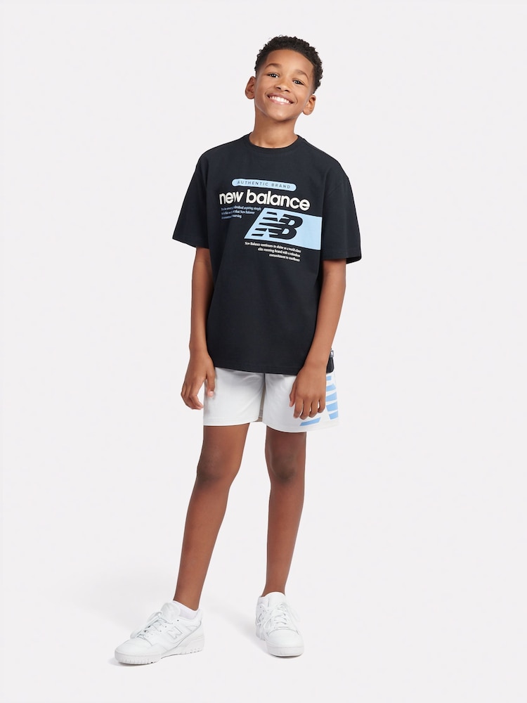 New Balance Black Kids Authentic Brand Players Graphic 100% Cotton T-Shirt - Image 5 of 8