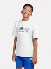 New Balance White Kids Hoops Branded Graphic 100% Cotton T-Shirt - Image 1 of 9