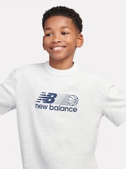 New Balance White Kids Hoops Branded Graphic 100% Cotton T-Shirt - Image 4 of 9