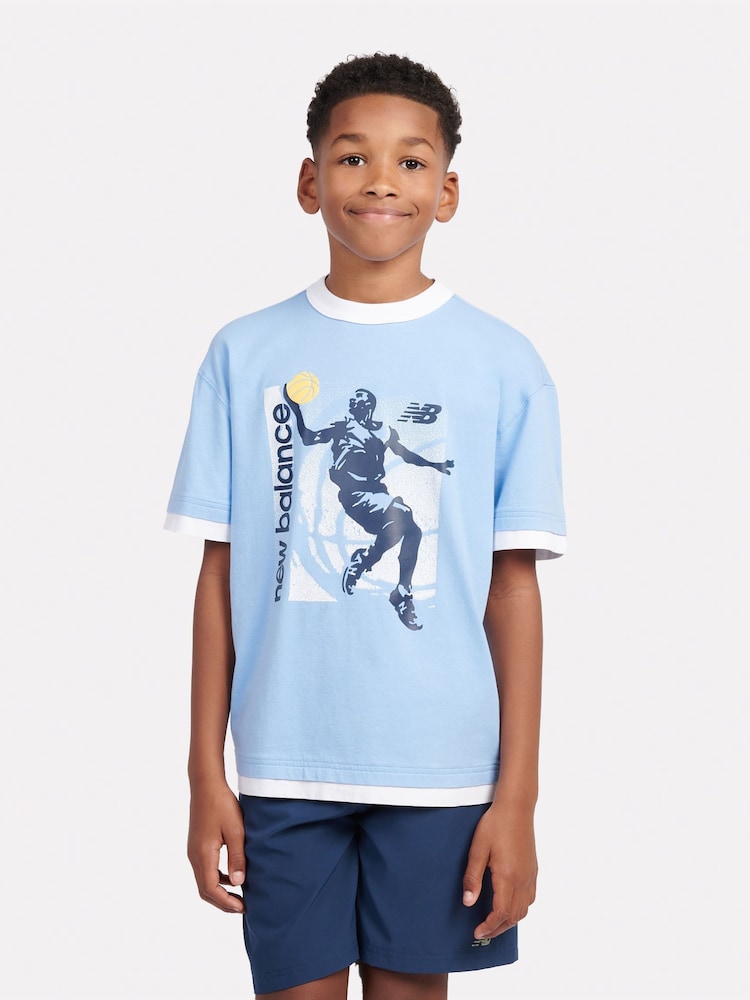 New Balance Blue Kids Hoops Layup Graphic T-Shirt - Image 1 of 9