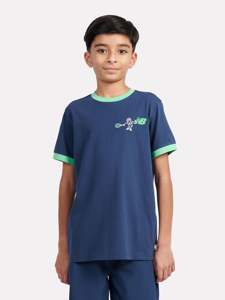 New Balance Blue Kids Tennis Cartoon Back Graphic T-Shirt - Image 1 of 10 New Balance Blue Kids Tennis Cartoon Back Graphic T-Shirt - Image 1 of 10