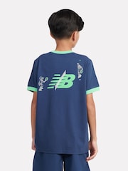 New Balance Blue Kids Tennis Cartoon Back Graphic T-Shirt - Image 2 of 10